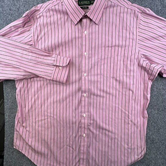 Lauren Ralph Lauren Button Up Shirt Adult 18 34/35 Pink Striped Long Sleeve Men - Picture 2 of 16